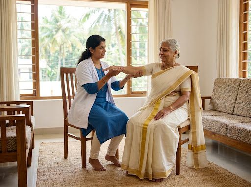Physiotherapist assisting an elderly patient